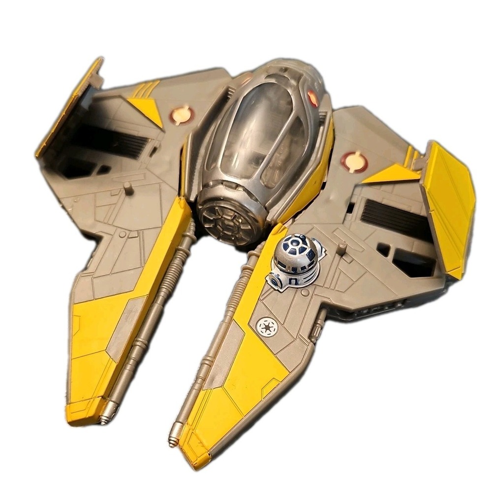 2005 STAR WARS Transformers Anakin Skywalker Jedi Starfighter Yellow Grey R2D2!